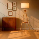 LÁMPARA DE PIE TRÍPODE NORUEGA NATURAL NORDIC SHELF CON REPISA - SIN FOCO