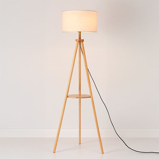 LÁMPARA DE PIE TRÍPODE NORUEGA NATURAL NORDIC SHELF CON REPISA - SIN FOCO