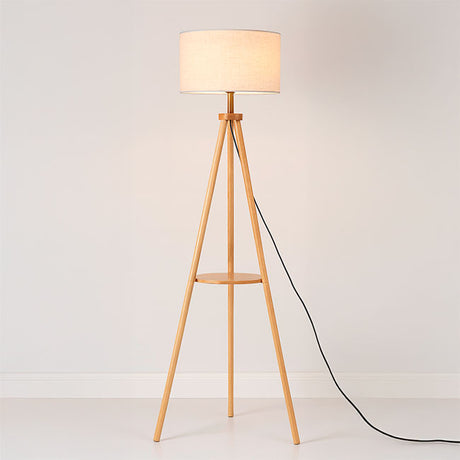 LÁMPARA DE PIE TRÍPODE NORUEGA NATURAL NORDIC SHELF CON REPISA - SIN FOCO
