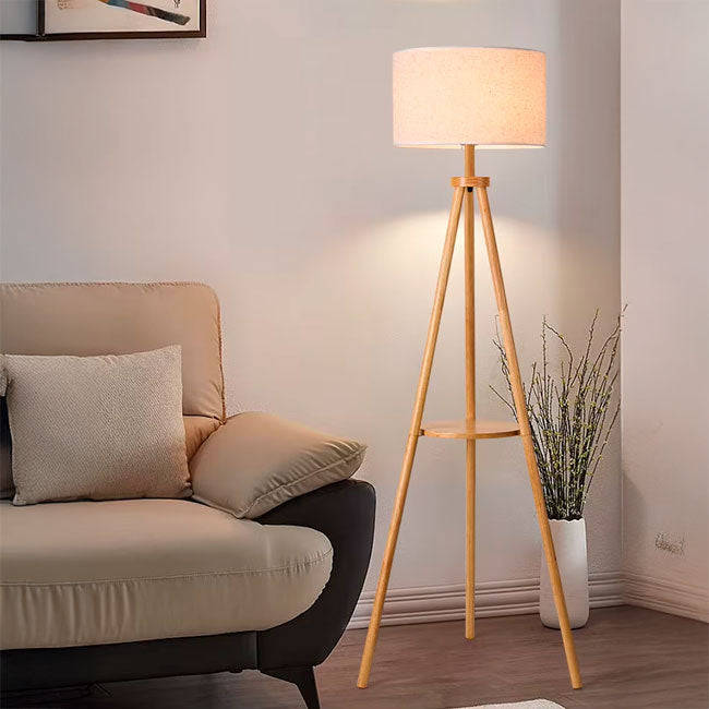 LÁMPARA DE PIE TRÍPODE NORUEGA NATURAL NORDIC SHELF CON REPISA - SIN FOCO