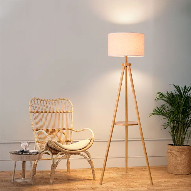 LÁMPARA DE PIE TRÍPODE NORUEGA NATURAL NORDIC SHELF CON REPISA - SIN FOCO