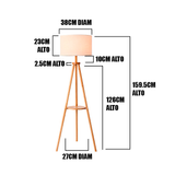 LÁMPARA DE PIE TRÍPODE NORUEGA NATURAL NORDIC SHELF CON REPISA - SIN FOCO