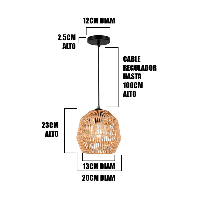 LÁMPARA COLGANTE ARTESANAL LUANA + FOCO LED G95 FILAMENTO ÁMBAR 4W 2700K LUZ CÁLIDA ILUMINA