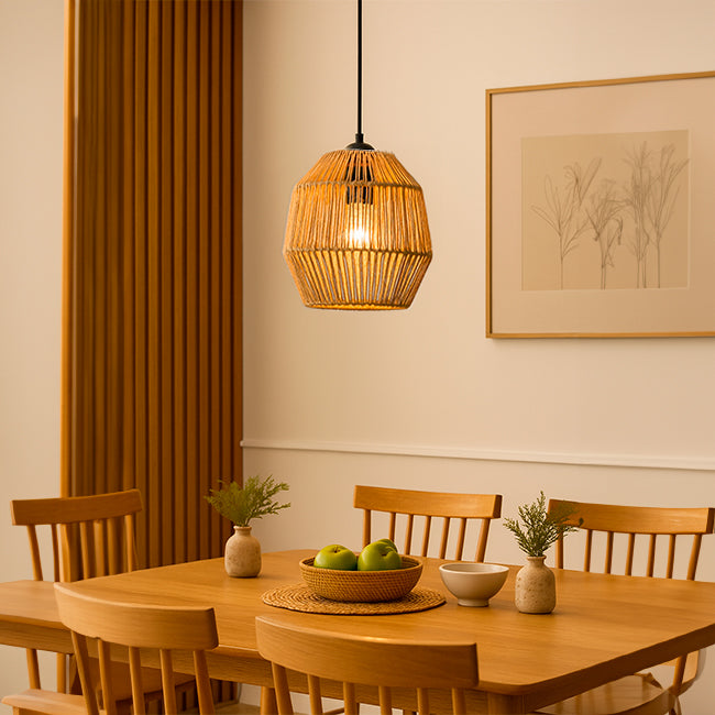 LÁMPARA COLGANTE ARTESANAL LUANA + FOCO LED G95 FILAMENTO ÁMBAR 4W 2700K LUZ CÁLIDA ILUMINA