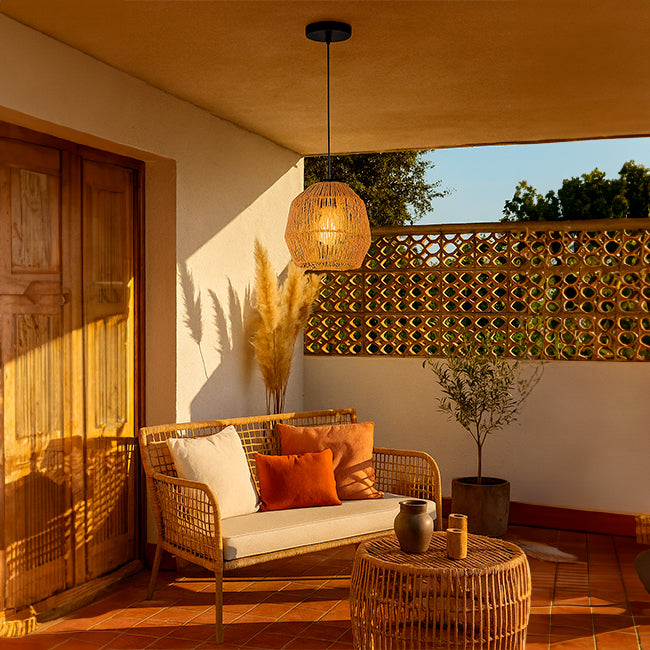 LÁMPARA COLGANTE ARTESANAL LUANA + FOCO LED G95 FILAMENTO ÁMBAR 4W 2700K LUZ CÁLIDA ILUMINA