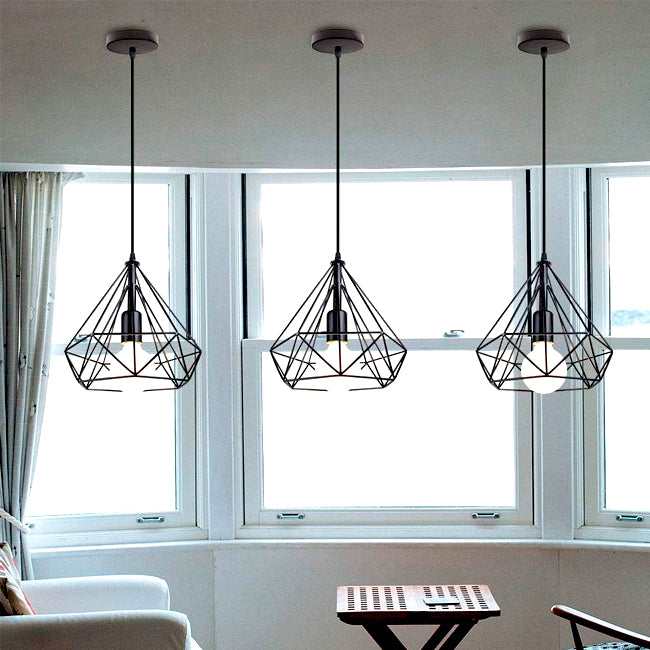 LÁMPARA COLGANTE TIPO JAULA DIAMOND BLACK - SIN FOCO