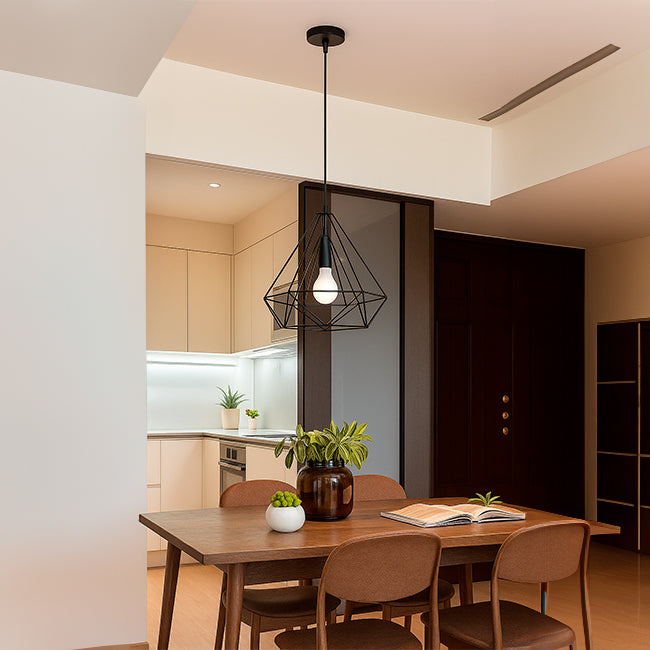 LÁMPARA COLGANTE TIPO JAULA DIAMOND BLACK - SIN FOCO