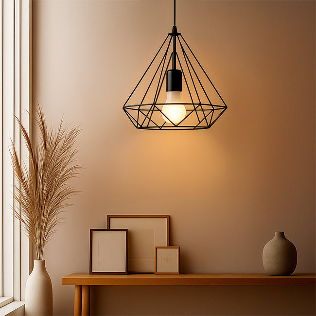 LÁMPARA COLGANTE TIPO JAULA DIAMOND BLACK - SIN FOCO