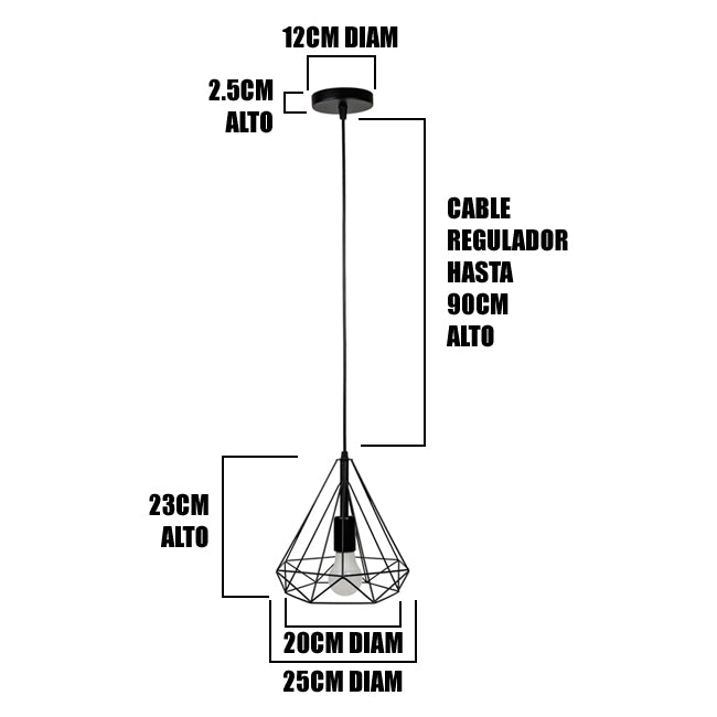 LÁMPARA COLGANTE TIPO JAULA DIAMOND BLACK - SIN FOCO