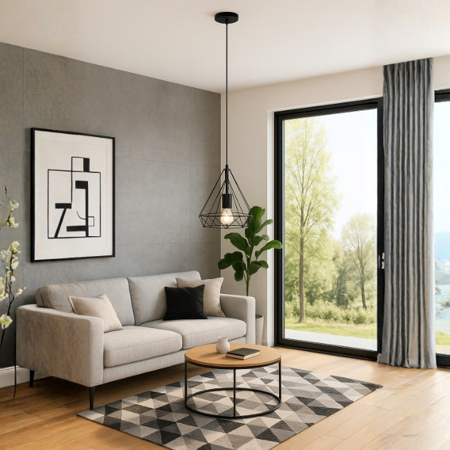 LÁMPARA COLGANTE TIPO JAULA DIAMOND BLACK - SIN FOCO