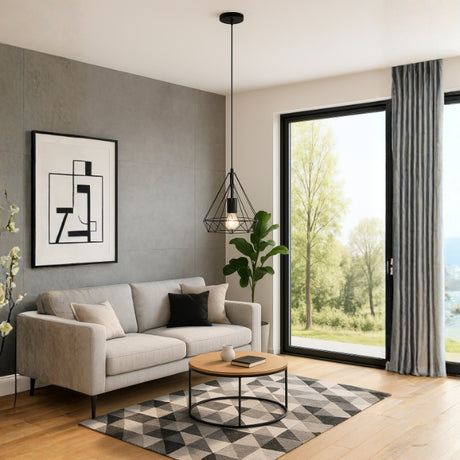 LÁMPARA COLGANTE TIPO JAULA DIAMOND BLACK + FOCO LED G95 PAVONADO 10W ILUMINA TRICOLOR