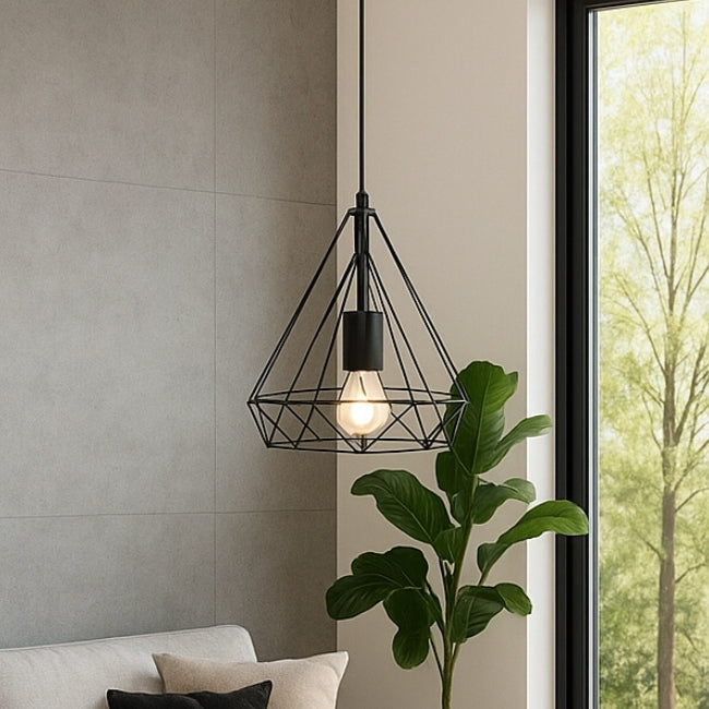 LÁMPARA COLGANTE TIPO JAULA DIAMOND BLACK - SIN FOCO