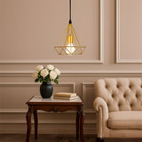 LÁMPARA COLGANTE TIPO JAULA DIAMOND GOLD - SIN FOCO