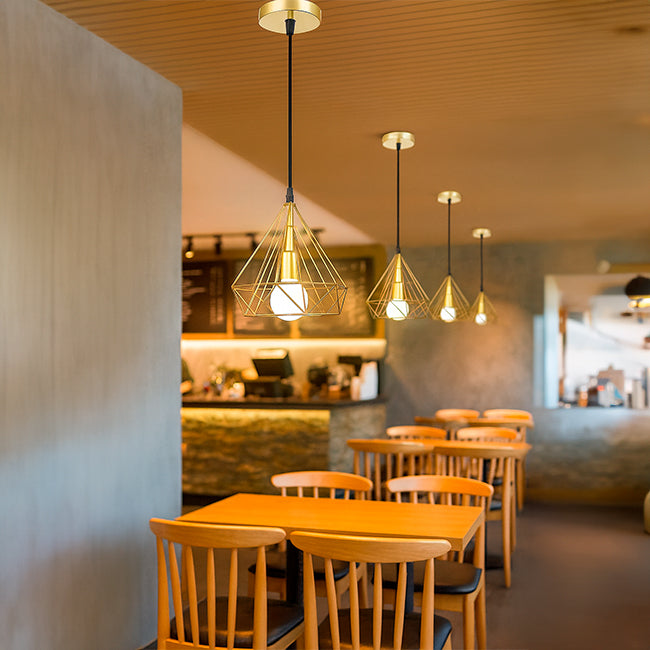 LÁMPARA COLGANTE TIPO JAULA DIAMOND GOLD - SIN FOCO