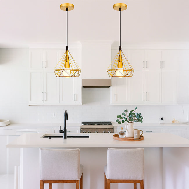 LÁMPARA COLGANTE TIPO JAULA DIAMOND GOLD - SIN FOCO