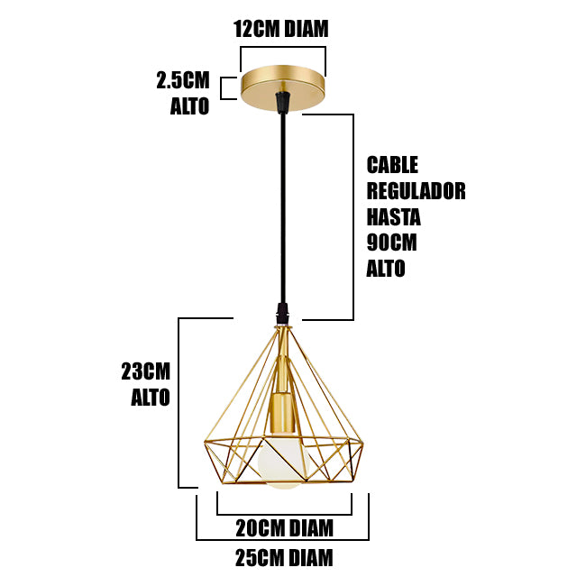 LÁMPARA COLGANTE TIPO JAULA DIAMOND GOLD - SIN FOCO