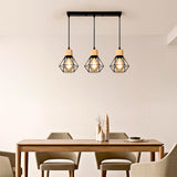 LÁMPARA COLGANTE TIPO JAULA TRIO MARINA BLACK AND WOOD + FOCO LED TIPO PERA A60 FILAMENTO TRANSP 4W 2700K LUZ CÁLIDA ILUMINA