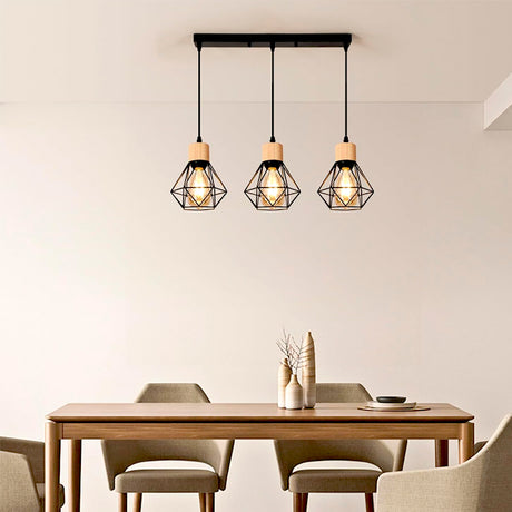 LÁMPARA COLGANTE TIPO JAULA TRIO MARINA BLACK AND WOOD - SIN FOCO