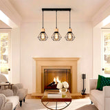 LÁMPARA COLGANTE TIPO JAULA TRIO MARINA BLACK AND WOOD + FOCO LED TIPO PERA A60 FILAMENTO TRANSP 4W 2700K LUZ CÁLIDA ILUMINA