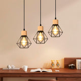 LÁMPARA COLGANTE TIPO JAULA TRIO MARINA BLACK AND WOOD + FOCO LED TIPO PERA A60 FILAMENTO TRANSP 4W 2700K LUZ CÁLIDA ILUMINA