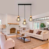 LÁMPARA COLGANTE TIPO JAULA TRIO MARINA BLACK AND WOOD + FOCO LED TIPO PERA A60 FILAMENTO TRANSP 4W 2700K LUZ CÁLIDA ILUMINA