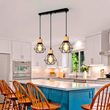 LÁMPARA COLGANTE TIPO JAULA TRIO MARINA BLACK AND WOOD + FOCO LED TIPO PERA A60 FILAMENTO TRANSP 4W 2700K LUZ CÁLIDA ILUMINA