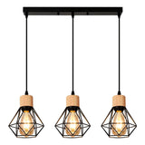 LÁMPARA COLGANTE TIPO JAULA TRIO MARINA BLACK AND WOOD + FOCO LED TIPO PERA A60 FILAMENTO TRANSP 4W 2700K LUZ CÁLIDA ILUMINA