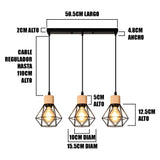 LÁMPARA COLGANTE TIPO JAULA TRIO MARINA BLACK AND WOOD + FOCO LED TIPO PERA A60 FILAMENTO TRANSP 4W 2700K LUZ CÁLIDA ILUMINA