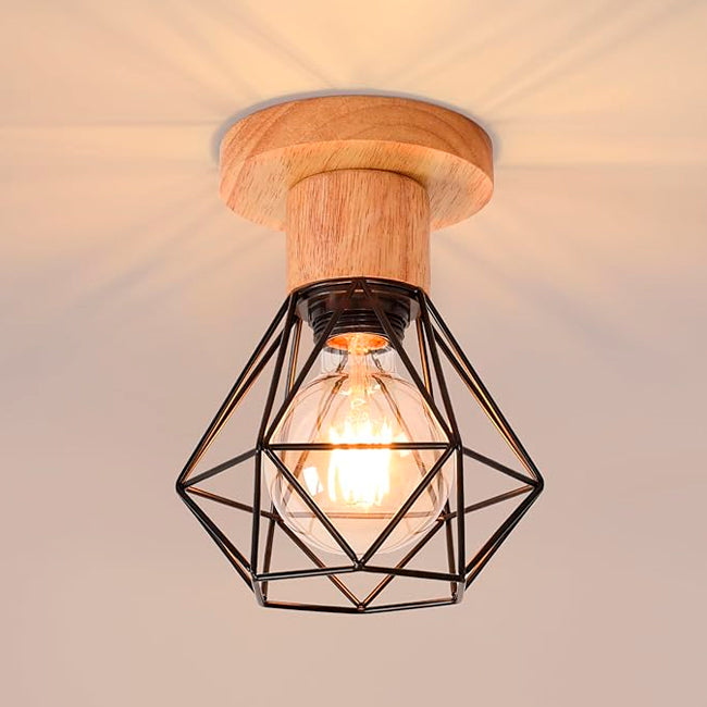 LÁMPARA DE TECHO TIPO JAULA MARINA BLACK AND WOOD - SIN FOCO