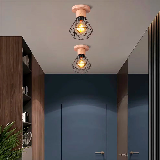 LÁMPARA DE TECHO TIPO JAULA MARINA BLACK AND WOOD - SIN FOCO