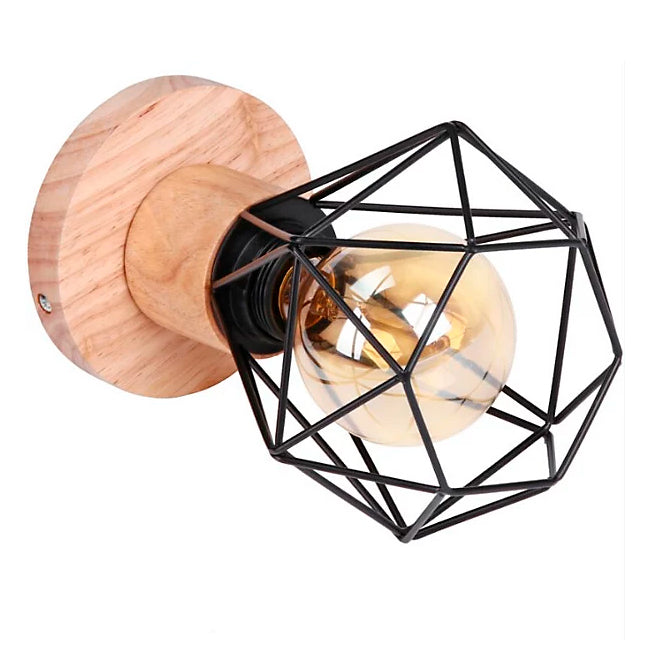 LÁMPARA DE TECHO TIPO JAULA MARINA BLACK AND WOOD - SIN FOCO