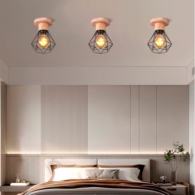 LÁMPARA DE TECHO TIPO JAULA MARINA BLACK AND WOOD - SIN FOCO