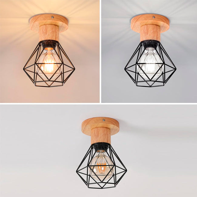 LÁMPARA DE TECHO TIPO JAULA MARINA BLACK AND WOOD - SIN FOCO