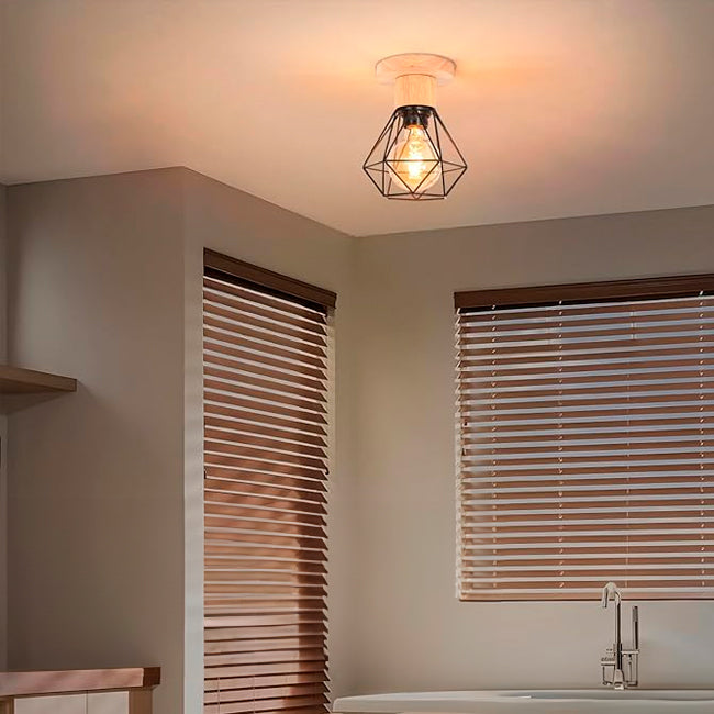 LÁMPARA DE TECHO TIPO JAULA MARINA BLACK AND WOOD - SIN FOCO