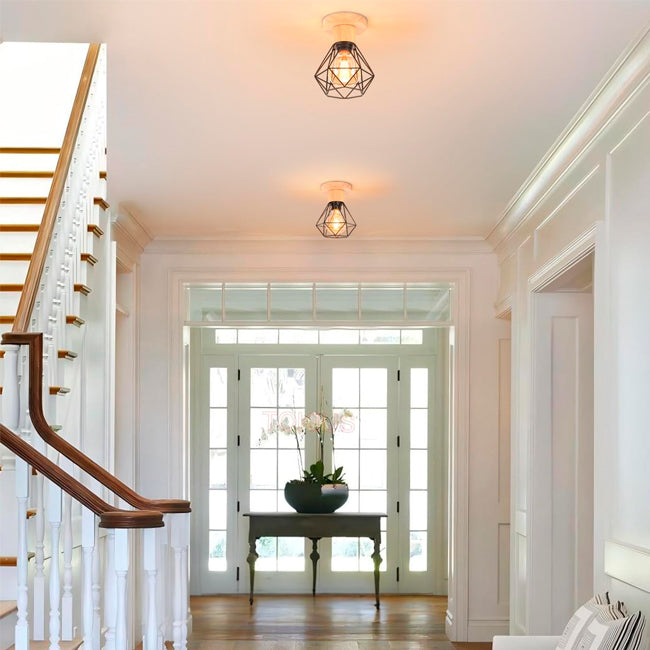 LÁMPARA DE TECHO TIPO JAULA MARINA BLACK AND WOOD - SIN FOCO