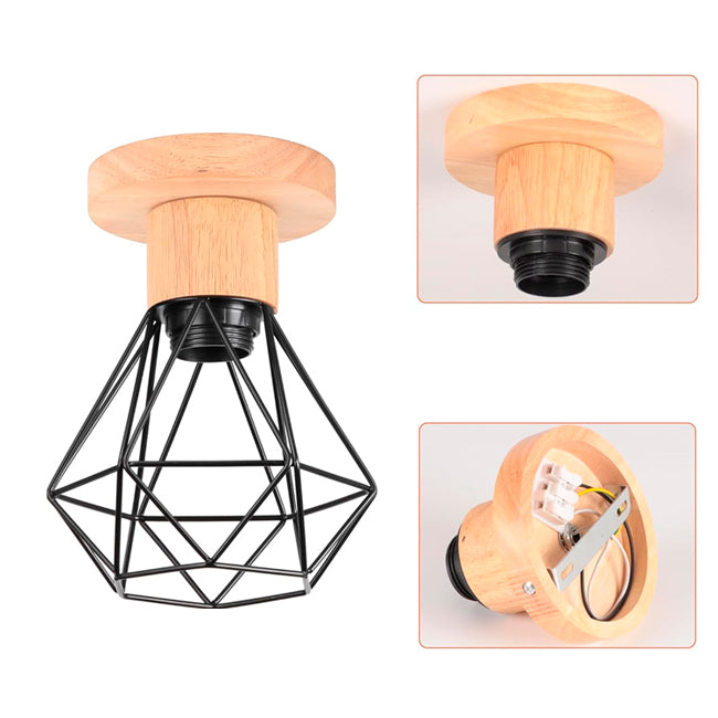 LÁMPARA DE TECHO TIPO JAULA MARINA BLACK AND WOOD - SIN FOCO