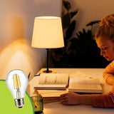 LÁMPARA DE MESA LINEAL CINTHYA + FOCO LED TRANSPARENTE A60 4W LUZ CÁLIDA