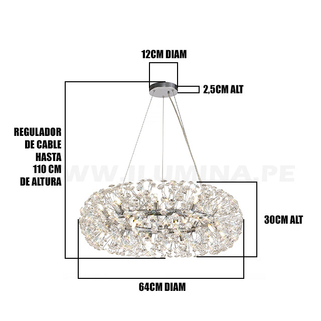 LÁMPARA COLGANTE CATALONIA CRISTAL LUX SILVER + FOCO LED SMD 5W G9 LUZ CÁLIDA
