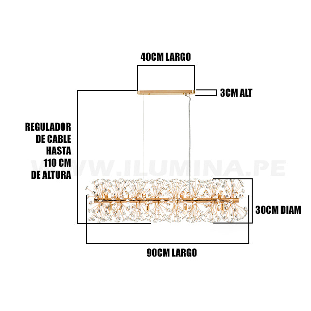 LÁMPARA COLGANTE MESSIE CRISTAL LUX GOLD + FOCO LED SMD 5W G9 LUZ CÁLIDA