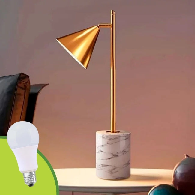 LÁMPARA DE MESA GENESIS GOLD LED + FOCO LED 12W LUZ CÁLIDA