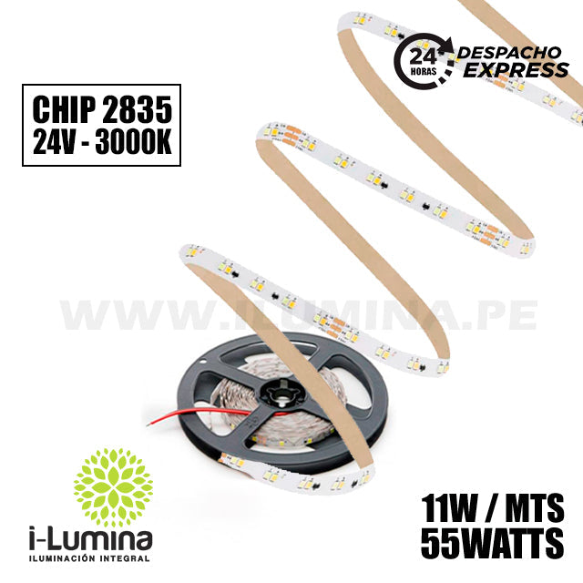 SET COMPLETO - CINTA LED FLEX PIXEL 55W LUZ CÁLIDA 3000K SMD2835 24 VOLTIOS - 5MTS MARCA ILUMINA + TRANSFORMADOR 24V 100W