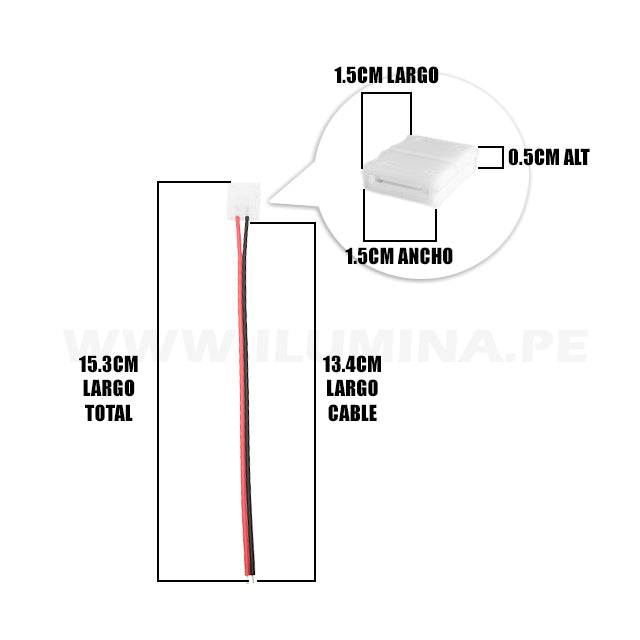 2P-10DT CONECTOR INICIAL CON CABLE PARA CINTA LED MARCA ILUMINA (NO REQUIERE SOLDADURA)