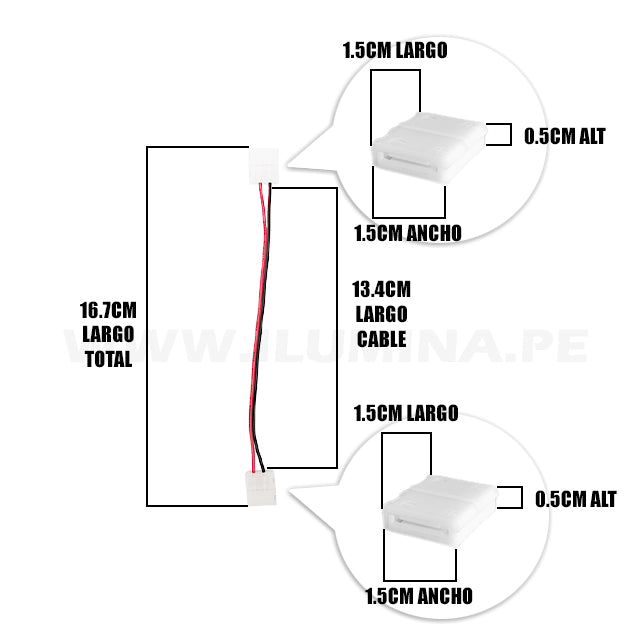 2P-10ST EXTENSIÓN CONECTOR DOBLE CON CABLE PARA CINTA COB LED MARCA ILUMINA (NO REQUIERE SOLDADURA)