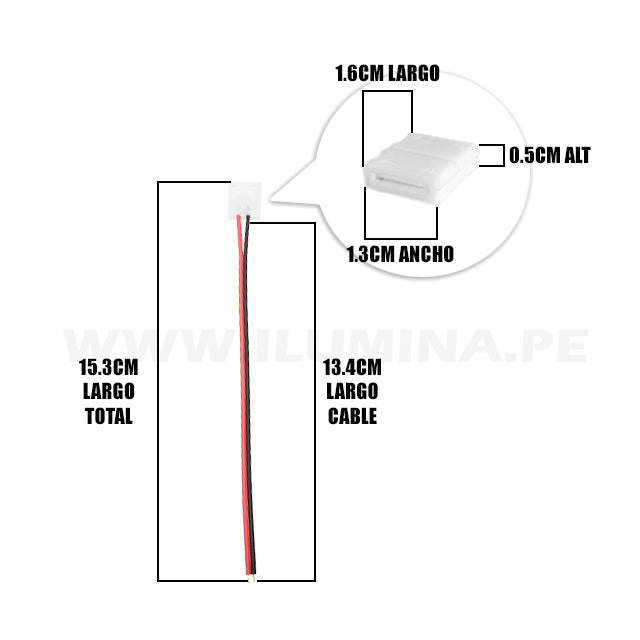 2P-8DT CONECTOR INICIAL CON CABLE PARA CINTA LED MARCA ILUMINA (NO REQUIERE SOLDADURA)