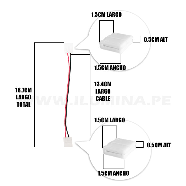 2P-8ST EXTENSIÓN CONECTOR DOBLE CON CABLE PARA CINTA COB LED MARCA ILUMINA (NO REQUIERE SOLDADURA)