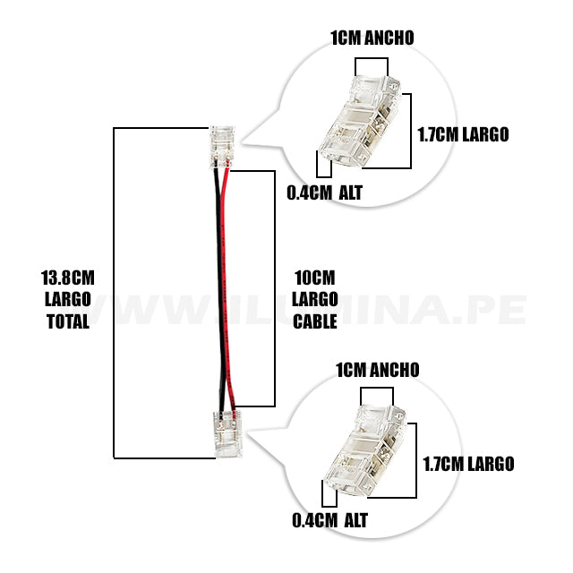 2P-8ST-COB EXTENSIÓN CONECTOR DOBLE CON CABLE PARA CINTA COB LED MARCA ILUMINA (NO REQUIERE SOLDADURA)