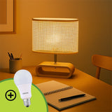 LÁMPARA DE MESA DE MADERA IRIS CABLE NEGRO + FOCO LED 12W LUZ CÁLIDA