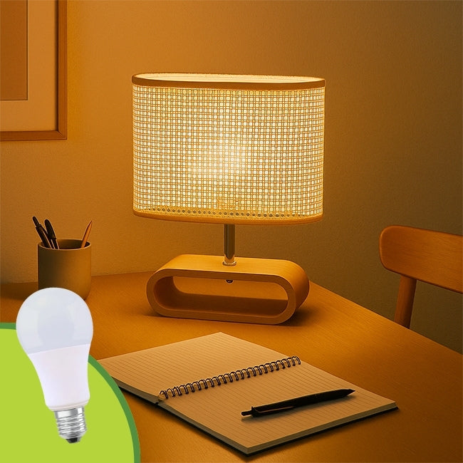 LÁMPARA DE MESA DE MADERA IRIS CABLE NEGRO + FOCO LED 12W LUZ CÁLIDA