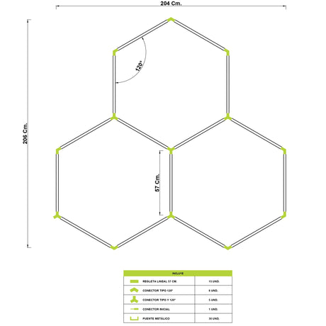 LÁMPARA HEXAGONAL LED ADOSABLE A TECHO/PARED TIPO PANAL "Y" - KIT COMPLETO 03 HEXAGONALES LUZ BLANCA