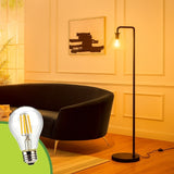 LÁMPARA DE PIE SALOMÉ GLASS BLACK LED + FOCO LED TRANSPARENTE A60 4W LUZ CÁLIDA